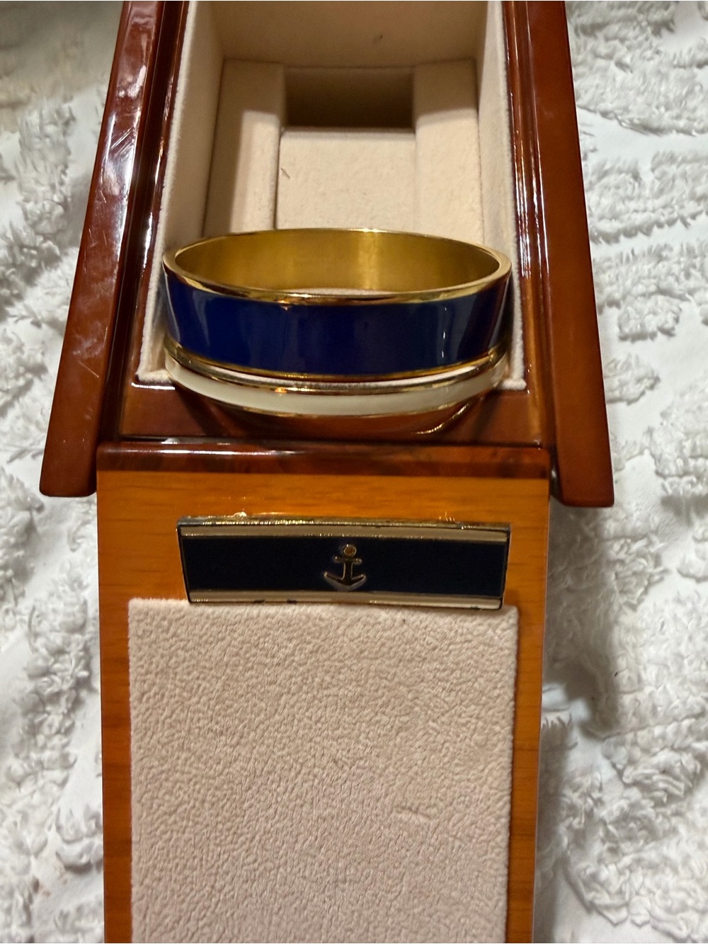 Kate Spade New York 3pc Nautical Set Navy Blue Cream Idiom Bangle Bracelets +